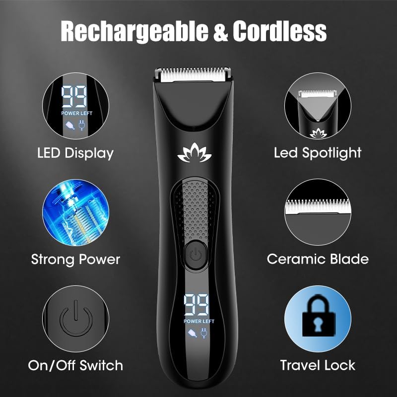 Suttik Manscape Body & Pubic Hair Trimmer for Men, Groin & Ball Trimmer Men, Electric Razor Bikini Trimmer, Body Groomer Ball Shaver for Smooth Wet/Dry Shaving, Led Light - Image 2